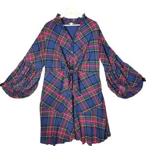 Cato Prairie Plaid Tie-Waist Dress Long Balloon‎ Sleeve Women SZ 18/20W Cottage